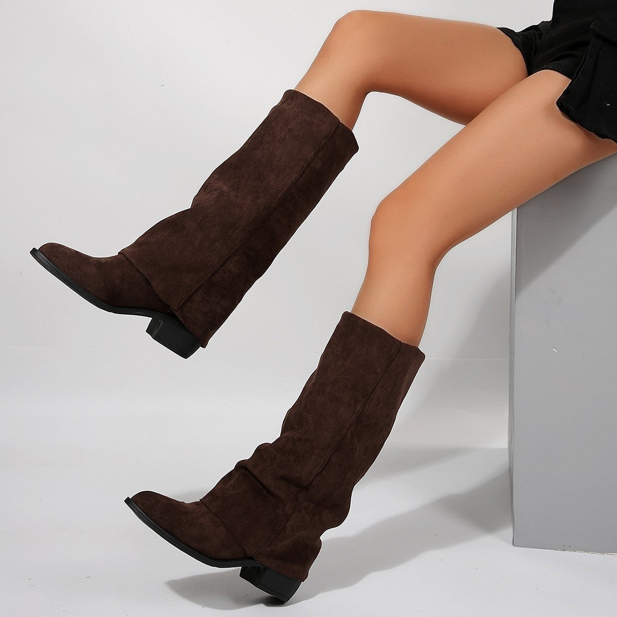 Autumn And Winter New Large Size Thick Heel Non-slip Skinny Boots Women