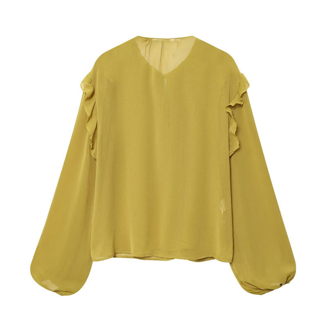 Women's Ruffled Laminated Decorative Shirt Main Image