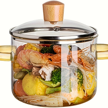 54oz Borosilicate Glass Cooker With Yellow Handle For Soup