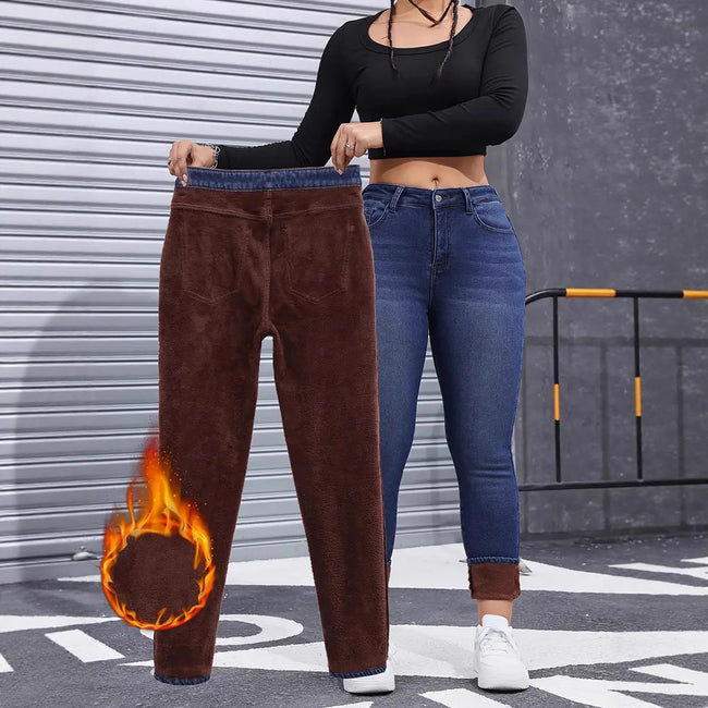 Autumn And Winter Brushed Womenswear Elastic Skinny Jeans Main Image