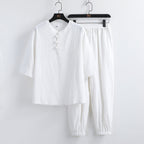 Linen Short Sleeve Suit Buckle Half Sleeve Hanfu Lay Buddhist Clothes