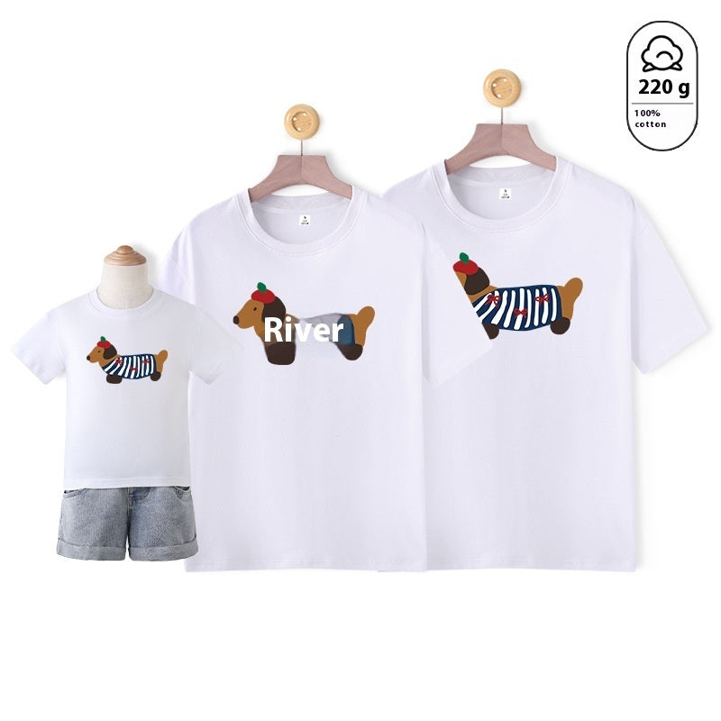 Dog Western Style Mother-daughter Matching Outfit Cotton Short Sleeve Contrast Color Korean Style