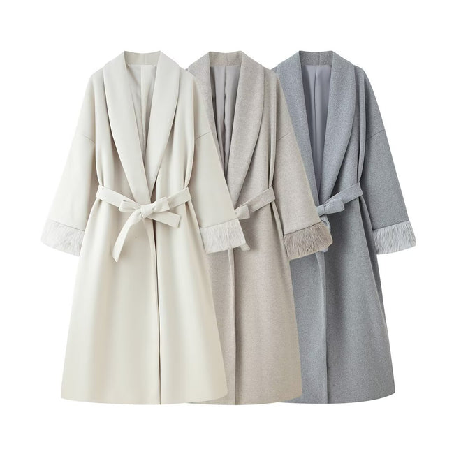 Autumn And Winter Lacing Cuff Woolen Coat Main Image