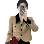 Temperament Slimming Design Velvet Short Stitching Jacket
