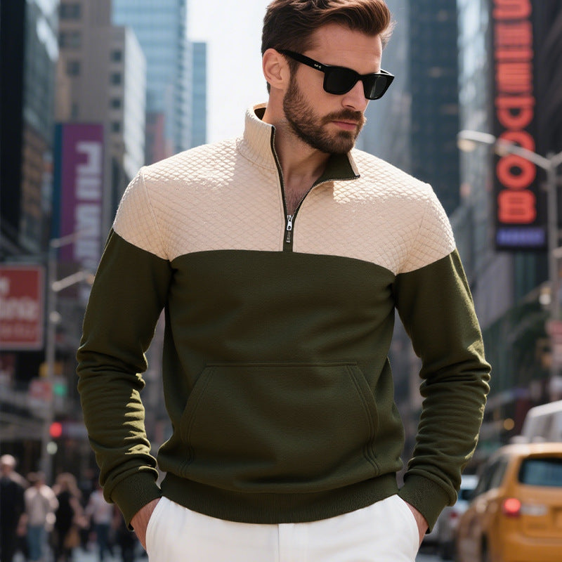 Winter Heavy Fleece-lined Casual Loose Multicolor Men's Plus Size Stand Collar Zipper Sweater