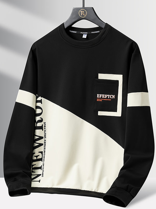 Men's Casual Color Block Crew Neck Sweatshirt Long Sleeve