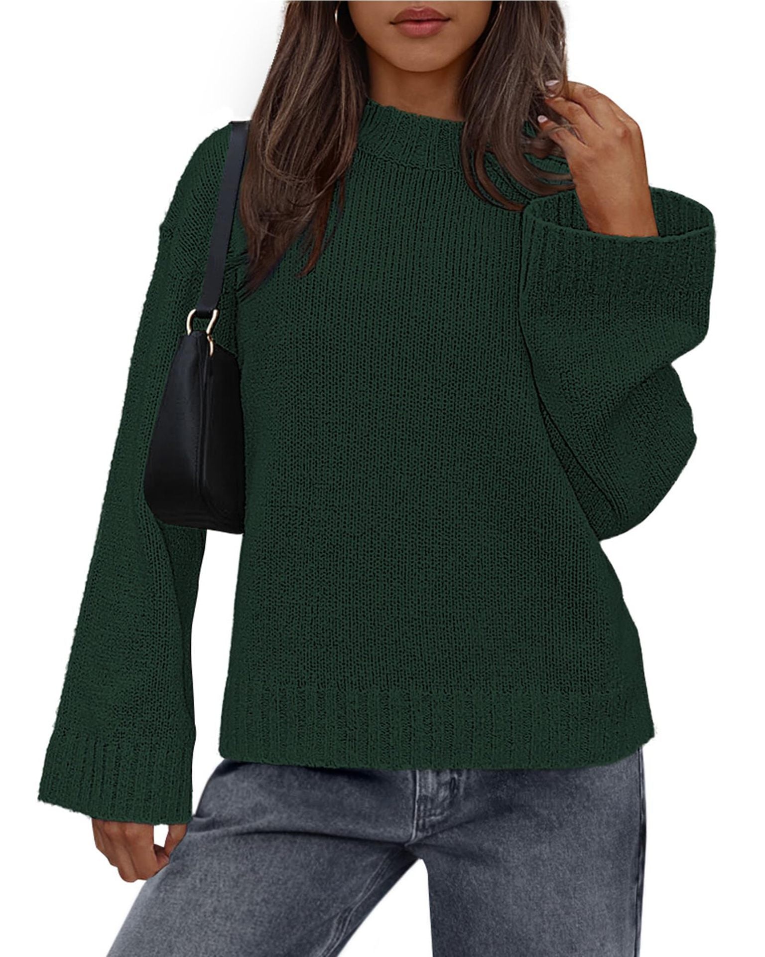 Casual Round Neck Solid Color Knitted Sweaters Women's Clothing