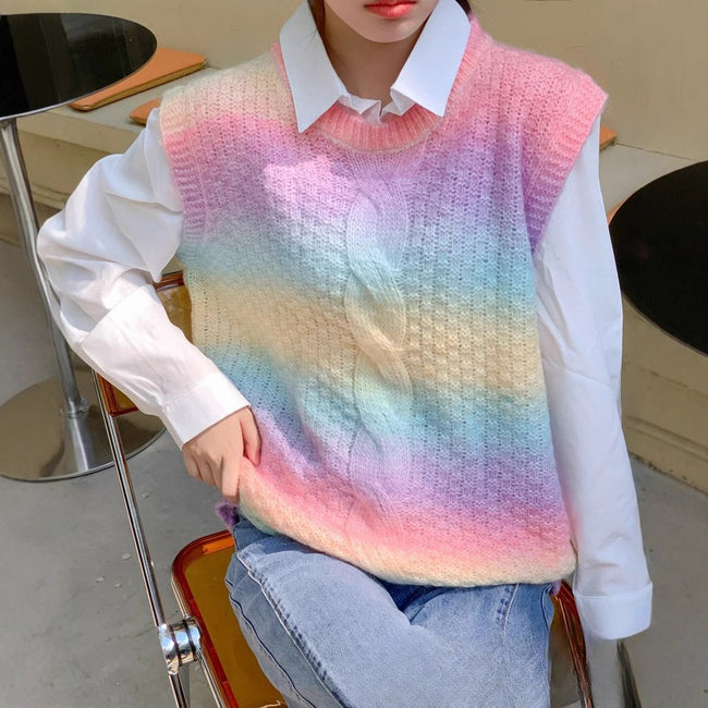 Fashionable All-match Round Neck Pullover Loose All-match Gradient Sweater Hover Image