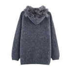 Cool Strap Decorative Hoodie Horn Button Knitted Coat