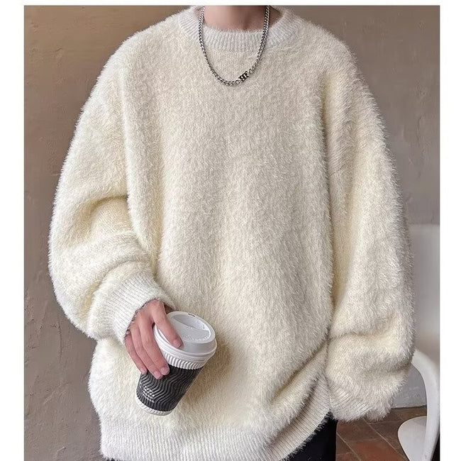 Solid Color Loose Fit Vintage Men's Loose Casual Sweater Main Image