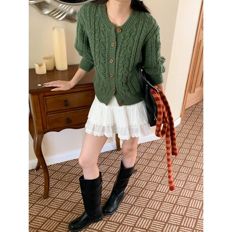 Korean Style Idle Style Thick Needle Twisted Texture Knitted Cardigan Sweater
