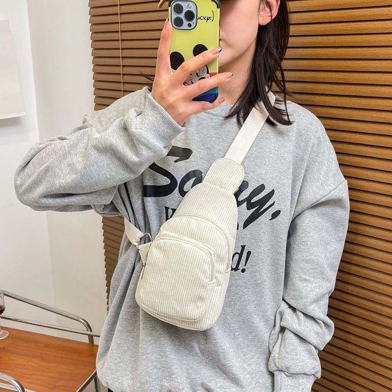 Flannel Corduroy Casual Simple Large Capacity Cross-body Shoulder Chest Bag