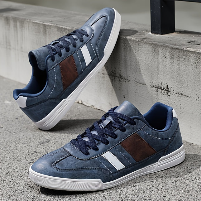 Mens Stylish Brown Navy Low Top Sneakers Casual Lace Up