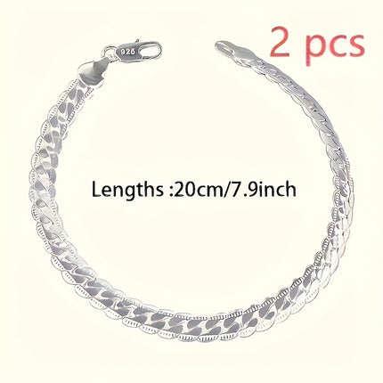 Two S925 Sterling Silver Twisted Bracelets Unisex Set