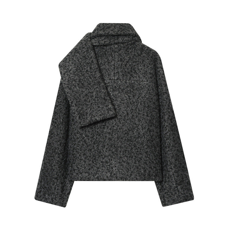 Women's Short Woolen Coat Matching Scarf