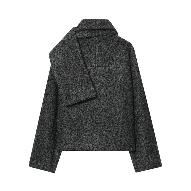 Women's Short Woolen Coat Matching Scarf Main Image