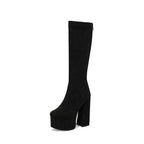 Elastic Wool Chunky Heel Women's Boots