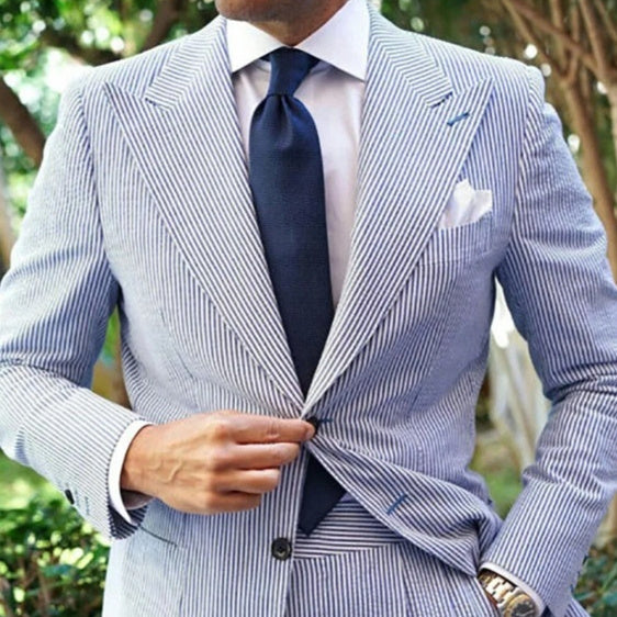 Men's Seersucker Striped Suit Two-piece Suit Hover Image