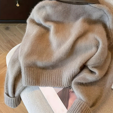 2025 Autumn Winter Elegant Turn Collar Double Zip Knitwear