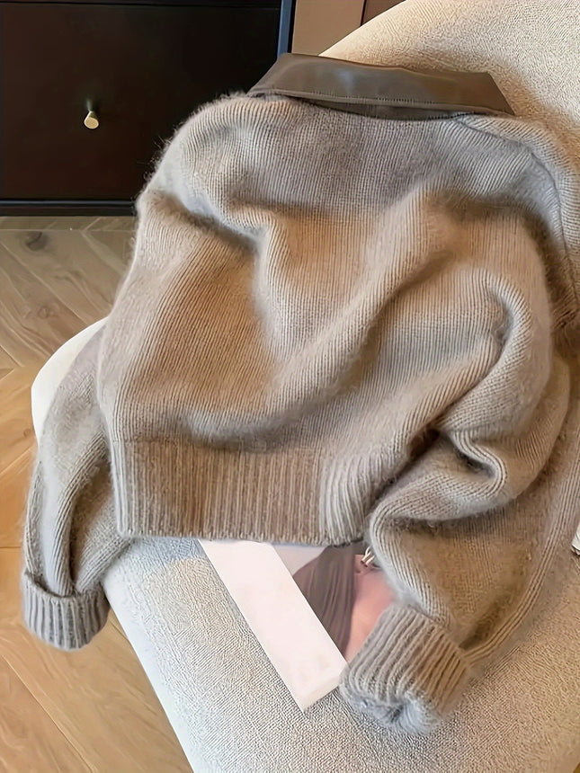 2025 Autumn Winter Elegant Turn Collar Double Zip Knitwear