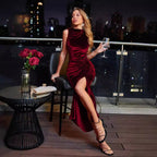 Fashionable And Craftily-designed Side Slit Slim Sheath Sexy Velvet Dress