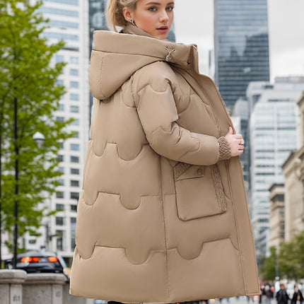 Solid Pockets Hooded Coat With Zipper Fall Winter Women