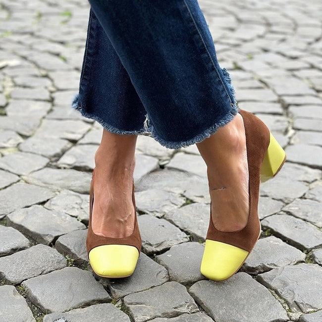 Women's Fashion High Heel Stitching Plus Size Elegant Pumps Hover Image