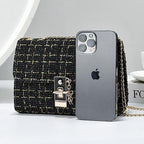 Woolen Twist Lock Shoulder Bag Versatile Women's Bag Gold Silk Contrast Color