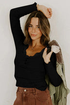 Lace Stitching Lace Collar Slim-fit Long Sleeve Women