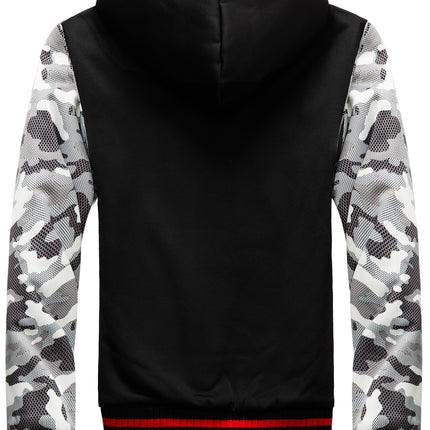 Mens Color Block Camouflage Fleece Jacket Hooded Zip Up