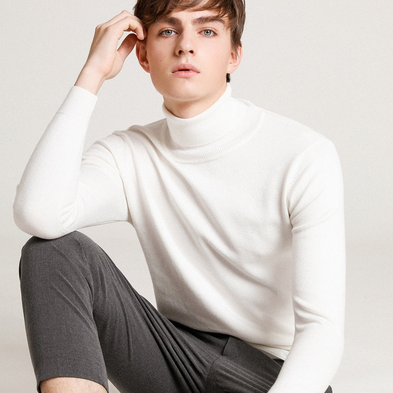 Men's Autumn Winter Sweater Solid Color Turtleneck Pullover