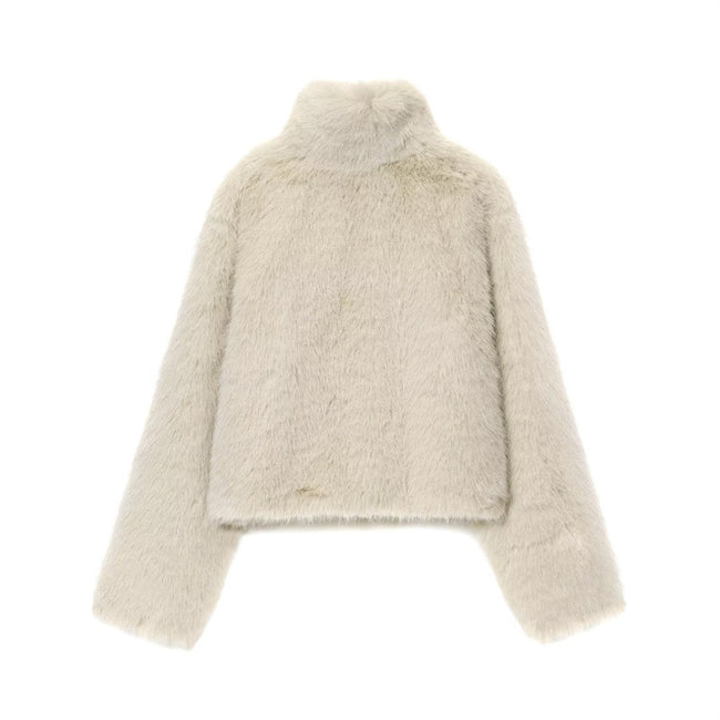 Artificial Fur Effect Short Coat Jacket Main Image