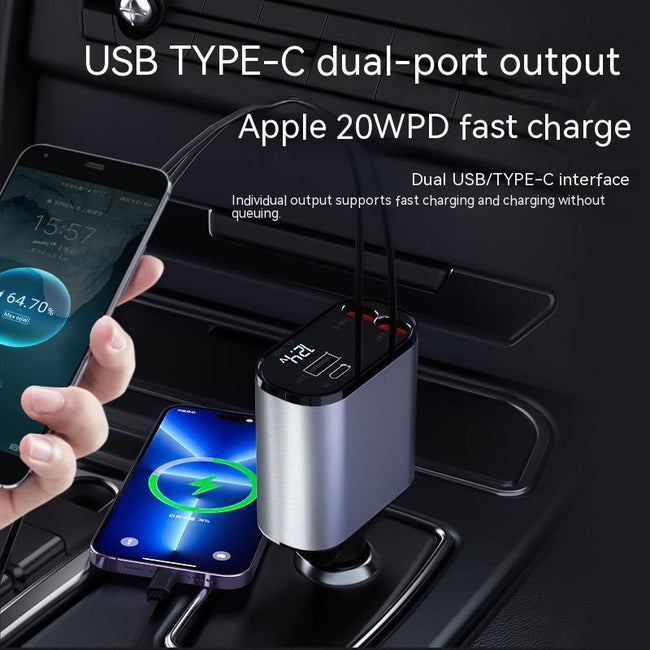 Metal Car Charger 100W Super Fast Charging Car Cigarette Lighter USB And TYPE-C Adapter Main Image