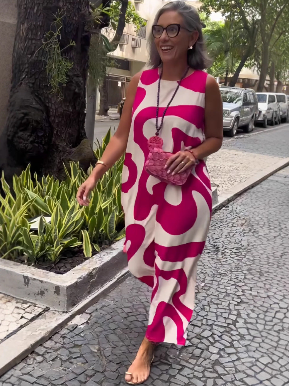 New V-neck Printed Sleeveless Dress Casual