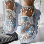 Contrast Glitter Transparent Mesh Patch Breathable Sneakers - Without Ankle Strap
