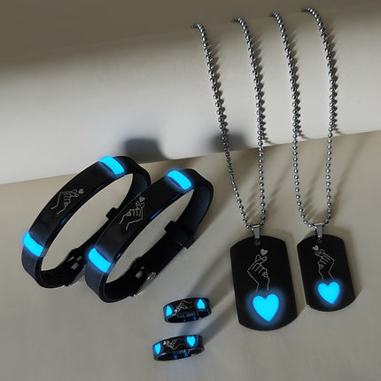 Six Piece Luminous Love Hand In Hand Necklace Bracelet Ring