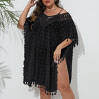 Three-dimensional Chiffon Sexy See-through Tassel V-neck Patchwork Beach Dress