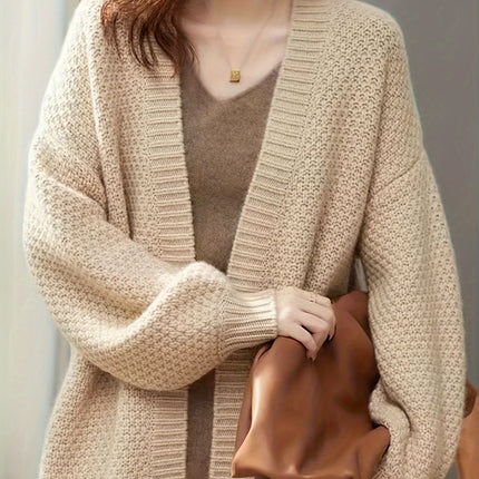Casual Collarless Open Front Cardigan Polyester Blend Knit