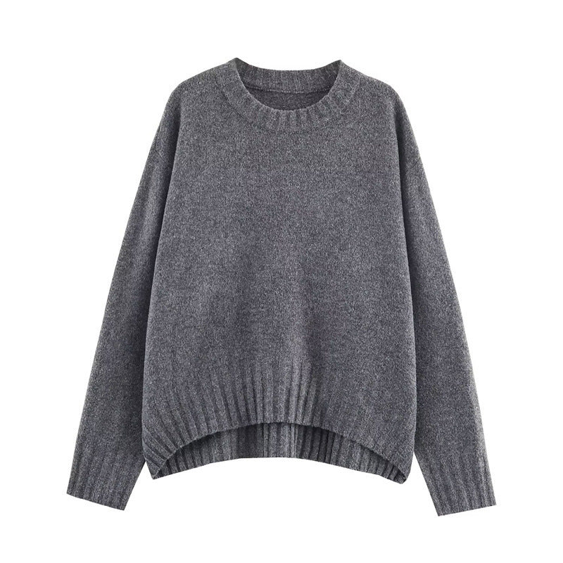 Women's solid color fashionable simple and versatile ribbed knit sweater