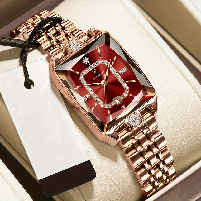 POEDAGAR Elegant Stainless Steel Square Watch For Women