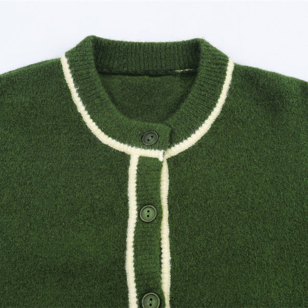 Women's Contrast Color Trim Knitted Coat