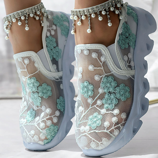 Contrast Glitter Transparent Mesh Patch Breathable Sneakers - Without Ankle Strap Main Image