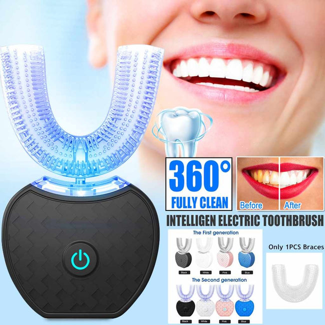 360 Degrees Intelligent Automatic Electric  Toothbrush Waterproof U Type Tooth Brush Whitening Blue Light USB Charging Hover Image