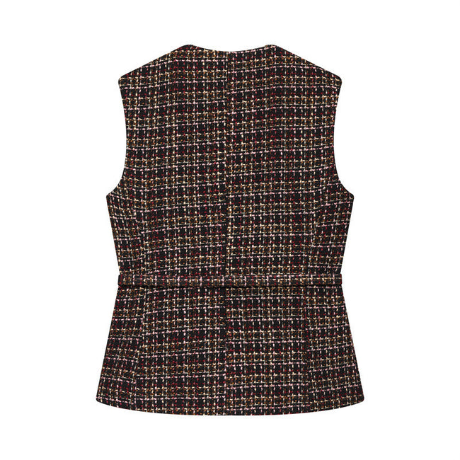 Women's Fashionable Belt Texture Top Vest Main Image