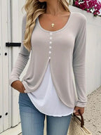 Casual Contrast Color Women's Two-piece Long-sleeved T-shirt