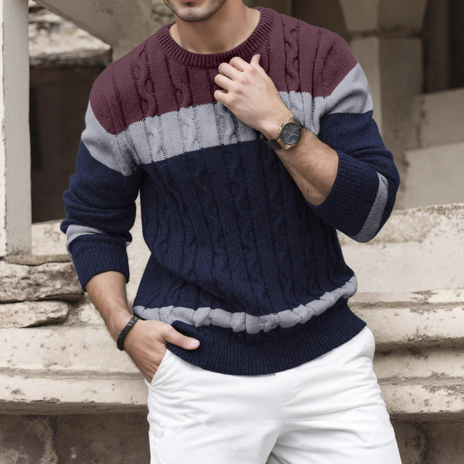Men's Color-block Crew Neck Sweater European And American Pullover Multicolor Hover Image