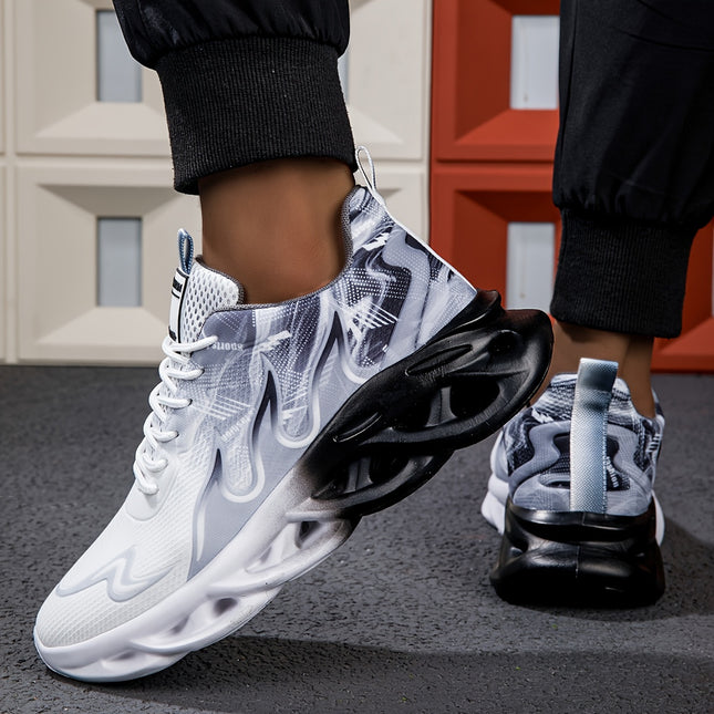 Mens Breathable Mesh Sneakers Black White Gradient Casual