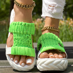 Platform Sandals Summer Braided Knit Hollow Open Toe Slipper Sandals - Anklet Not Included