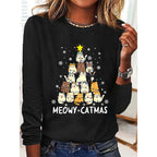 Women's Long Sleeve Merry Christmas T-Shirt, Cute Christmas Tree Graphic Tee, Funny Holiday Party Top