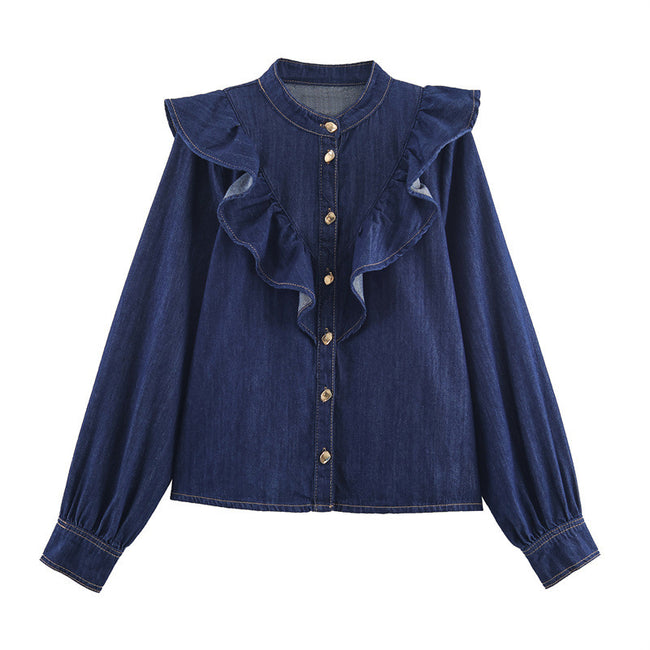 Autumn Denim Layered Decorative Shirt And Pants Main Image